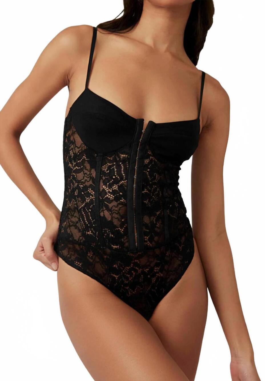 NEW FREE PEOPLE women's late night rhythm bodysuit in black